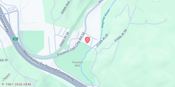 Map showing Preston Food Bank at 31104 SE 86th Street, Issaquah, WA