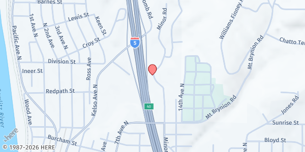 Map showing Faith Center Food Bank at 1209 N Minor Rd, Kelso, WA