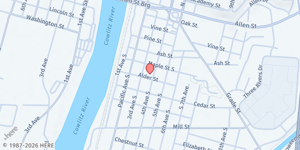 Map showing South Kelso Neighborhood Association at 615 S 4th Ave, Kelso, WA