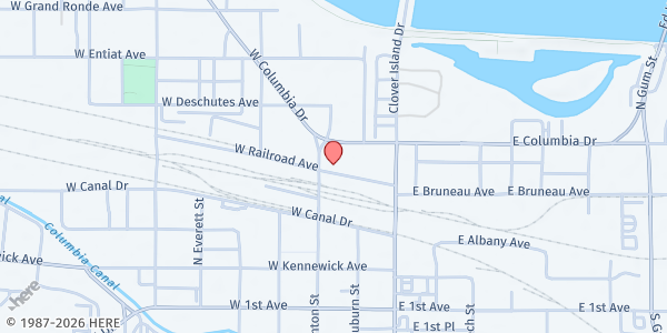 Map showing Harvest Outreach Food Bank at 120 W. Railroad Ave., Kennewick, WA