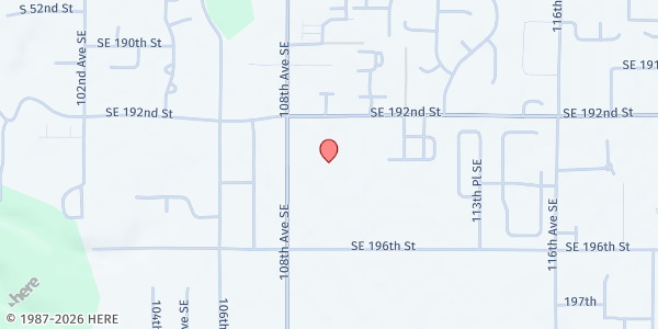 Map showing New Beginnings Christian Fellowship at 19300 108th Ave SE, Kent, WA