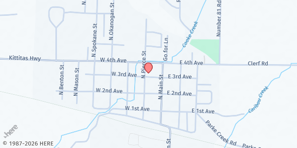 Map showing Kittitas Community Church at 3rd & Pierce, Kittitas, WA
