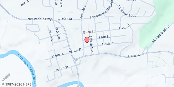 Map showing Lewis River Mobile Food Bank - La Center Church at 111 E 5th St, La Center, WA