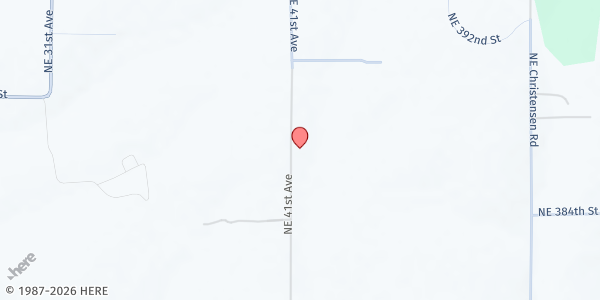 Map showing Lewis River Mobile Food Bank - La Center Warehouse at 38615 NE 41st Ave, La Center, WA