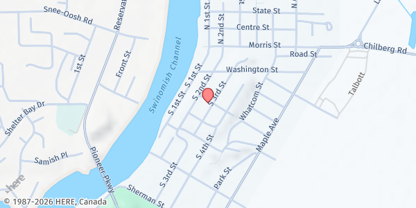 Map showing La Conner Sunrise Food Bank at 602 S. 3rd St, La Conner, WA