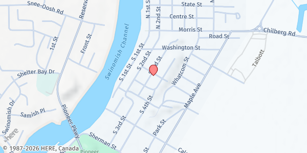 Map showing La Conner Sunrise Food Bank at 602 S 3rd St, La Conner, WA
