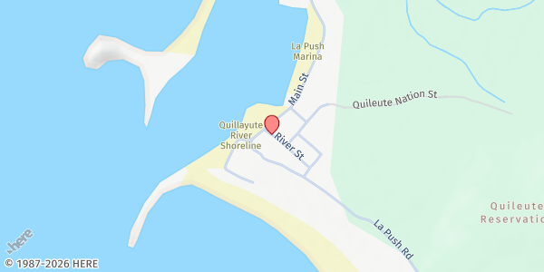 Map showing Quileute Food Bank at 58 River Street, La Push, WA