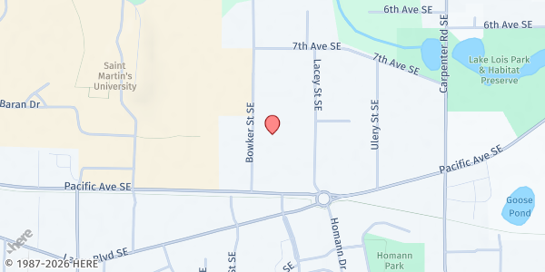 Map showing St. Benedict's at 910 Bowker St, Lacey, WA