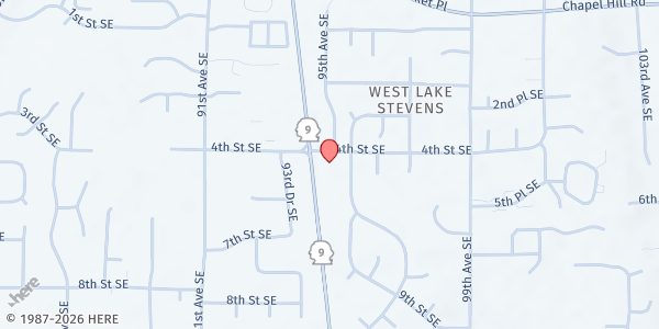 Map showing Lake Stevens Community Food Bank at 9428 4th St SE, Lake Stevens, WA
