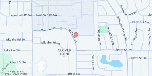 Map showing Catholic Community Center at 5705 Main St SW, Lakewood, WA