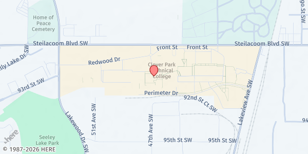 Map showing Clover Park Technical College - Building 5 at 4500 Steilacoom Blvd SW, Lakewood, WA