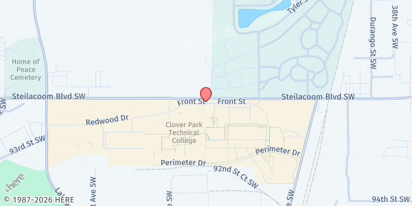 Map showing Nourish Mobile Bank at Clover Park Technical College (Building 5) at 4500 Steilacoom Boulevard Southwest, Lakewood, WA