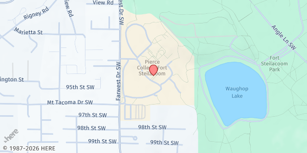 Map showing Pierce College Fort Steilacoom (Lot D) at 9401 Farwest Drive SW, Lakewood, WA