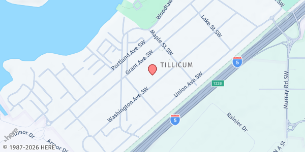 Map showing Tillicum/American Lake Gardens Community Center at 14916 Washington Ave SW, Lakewood, WA