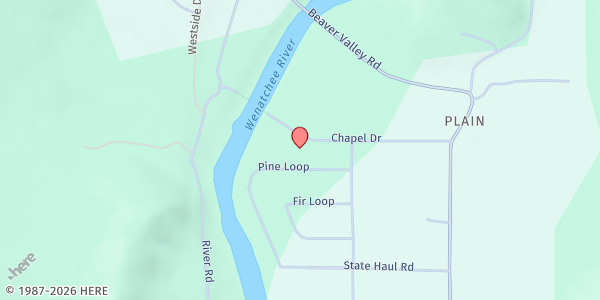 Map showing The Plain Pantry - Food Distribution Center at 12471 Chapel Dr, Leavenworth, WA