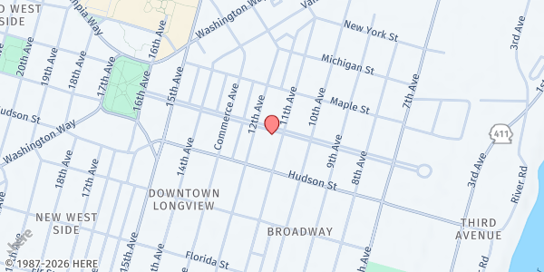 Map showing Community House On Broadway at 1107 Broadway St, Longview, WA