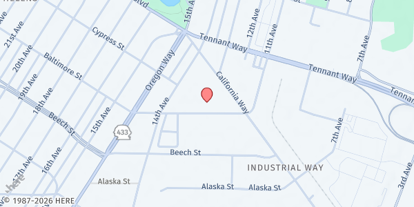 Map showing St. Vincent De Paul Longview Food Bank at 1222 Baltimore Street, Longview, WA