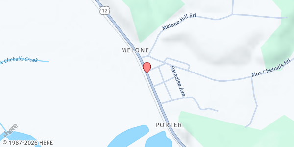Map showing Malone Food Bank at 25 Mox Chehalis Rd, Malone-Porter, WA