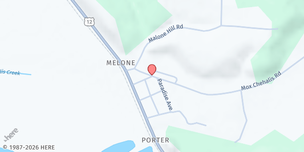 Map showing Malone Food Bank at 25 Mox Chehalis Rd, Malone-Porter, WA