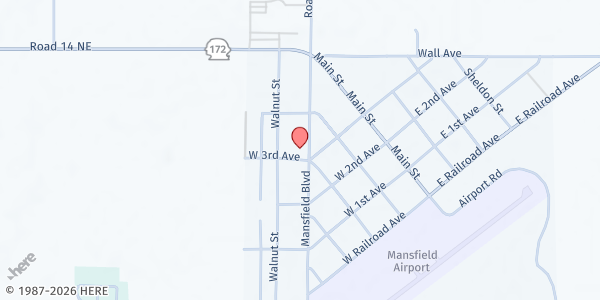 Map showing Mansfield Food Bank - Food Distribution Center at 312 Mansfield Blvd, Mansfield, WA