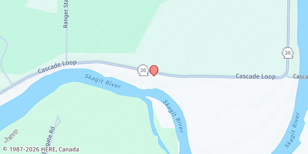 Map showing Helping Hands Food Bank at 59850 WA-20, Marblemount, WA