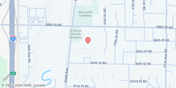 Map showing Marysville Community Food Bank at 4150 88th St NE, Marysville, WA