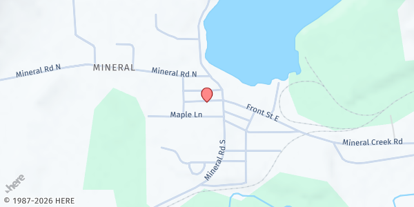 Map showing Mineral Daily Bread Food Bank at 116 West Front Street, Mineral, WA