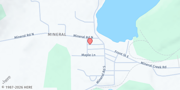 Map showing Mineral Daily Bread Food Bank - Food Distribution Center at 116 W Front St, Mineral, WA