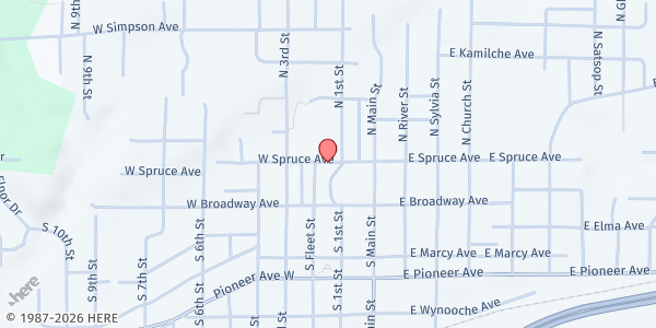 Map showing Montesano Food Bank at 213 W Spruce, Montesano, WA