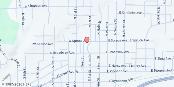 Map showing Montesano Food Bank at 213 W Spruce Ave, Montesano, WA