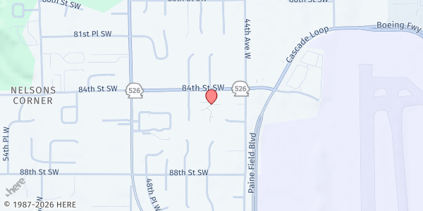 Map showing Mukilteo Food Bank at 4514 84th St SW, Mukilteo, WA