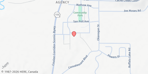 Map showing Colville Confederated Tribes Food Bank - Food Distribution Center at 37 Lakes Ave, Nespelem, WA