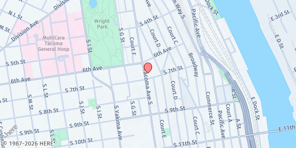 Map showing POWER OF TWO/ DIAPERS BANK at 621 Tacoma Avenue South, New Tacoma, WA
