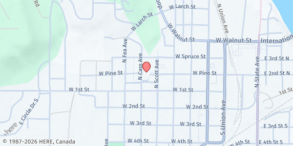 Map showing Newport Food Bank at 310 1/2 W. Pine St, Newport, WA