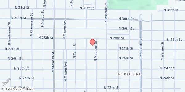 Map showing Mason United Methodist Church at 2710 North Madison Street, North End, WA