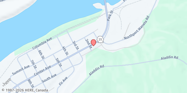 Map showing Northport Food Bank at 111 Center Ave, Northport, WA