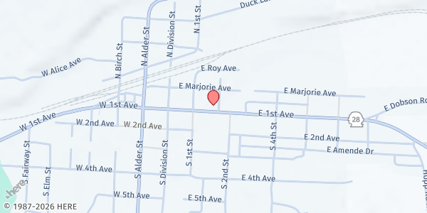 Map showing Odessa Food Bank - Food Distribution Center at 111 E 1st Ave, Odessa, WA