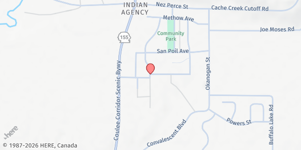 Map showing Colville Confederated Tribes Food Bank at #37 Lakes St, Okanogan County, WA