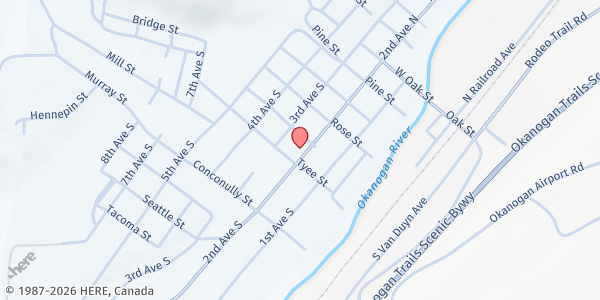 Map showing Okanogan County Community Action Council at 424 2nd Ave South, Okanogan, WA