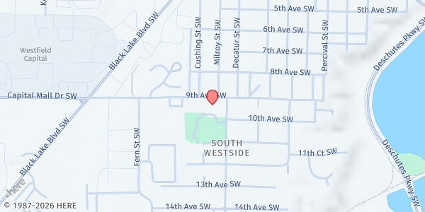 Map showing Hidden Creek Community Church at 1807 9th Ave SW, Olympia, WA