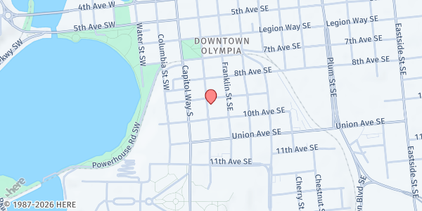 Map showing Olympia First Baptist Church at 904 Washington St SE, Olympia, WA