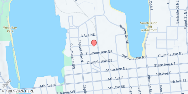 Map showing Olympia Union Gospel Mission at 413 Franklin Street NE, Olympia, WA