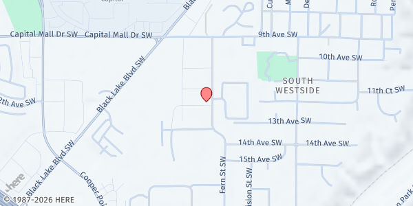 Map showing Thurston County Food Bank at 1209 Fern St SW, Olympia, WA