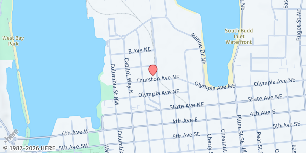 Map showing Thurston County Food Bank at 220 NE Thurston Ave, Olympia, WA