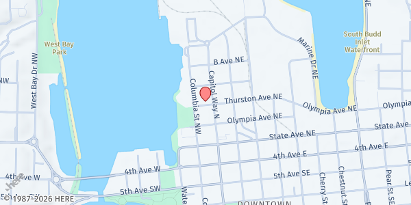 Map showing Thurston County Food Bank - Olympia Food Pantry at 220 Thurston Ave, Olympia, WA