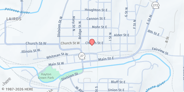 Map showing Palouse Food Pantry - Food Distribution Center at 215 E Church St, Palouse, WA
