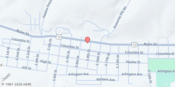 Map showing Garfield County Food Bank at 865 E Main St, Pomeroy, WA