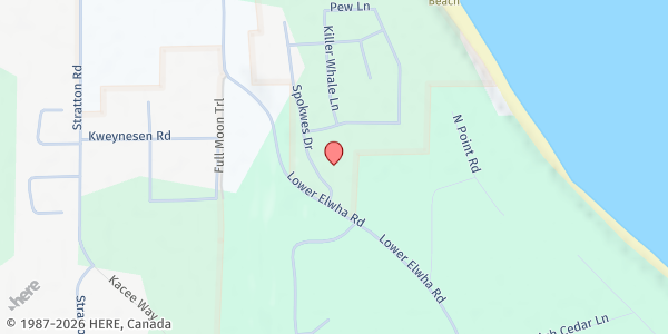 Map showing Lower Elwha Food Pantry - Food Distribution Center at 22 Spokwes Dr, Port Angeles, WA