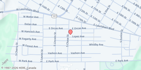 Map showing PA Library/Holy Trinity Lutheran Church at PA Library/Holy Trinity Lutheran Church, Port Angeles, WA