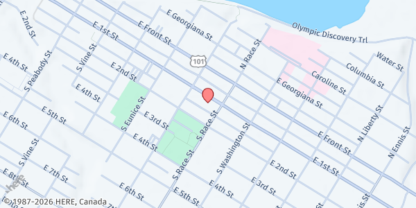 Map showing The Answer for Youth - Port Angeles at 826 E 1st St, Port Angeles, WA